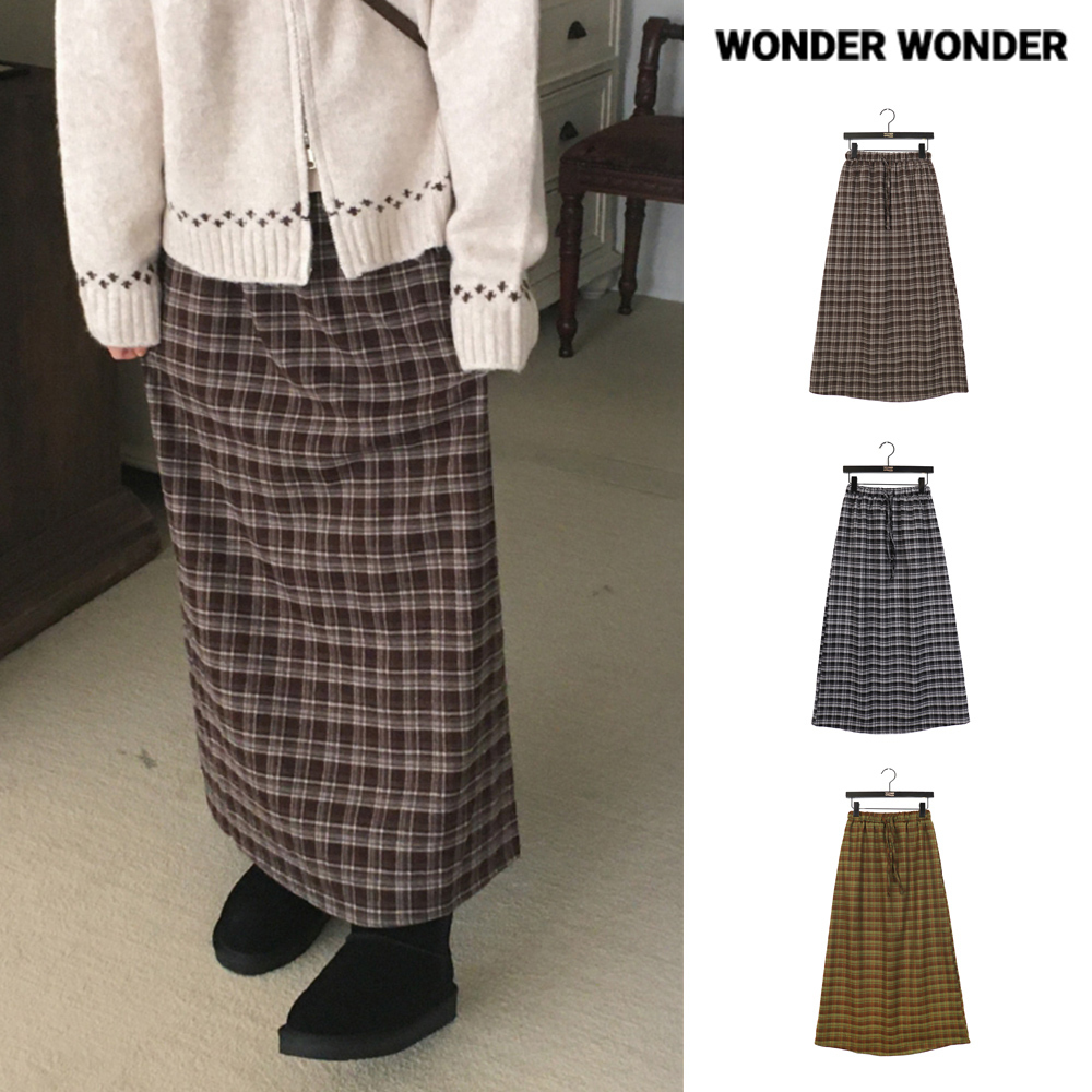 【WONDER WONDER】[Brushed] Carin vintage check maxi long SK