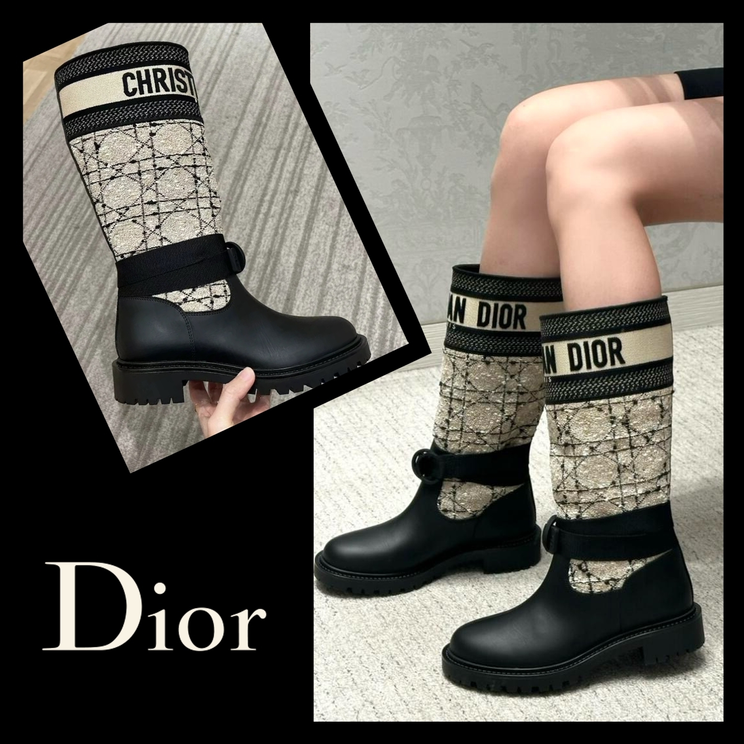 カナージュ♪【 Dior 】D-Major ツイード カーフスキン ブーツ