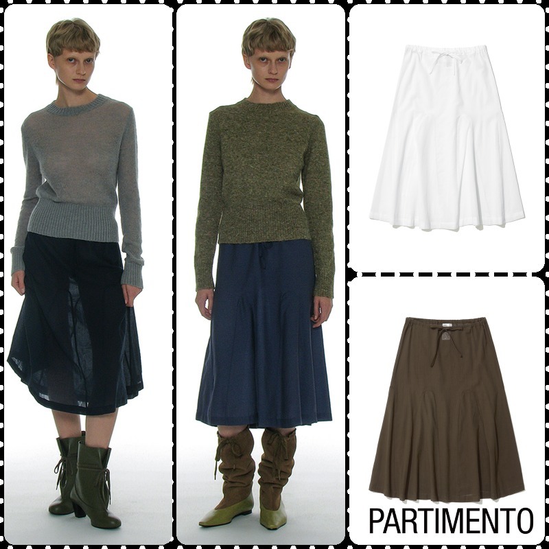 【PARTIMENTO】★ SHEER GORED MIDI SKIRT ★ 5 COLOR