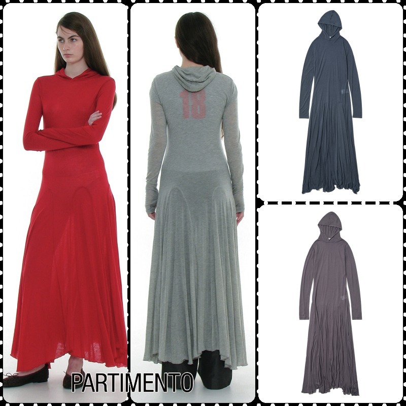 【PARTIMENTO】★ SHEER LAYERED HOODIE FLARE DRESS ★ 4 COLOR