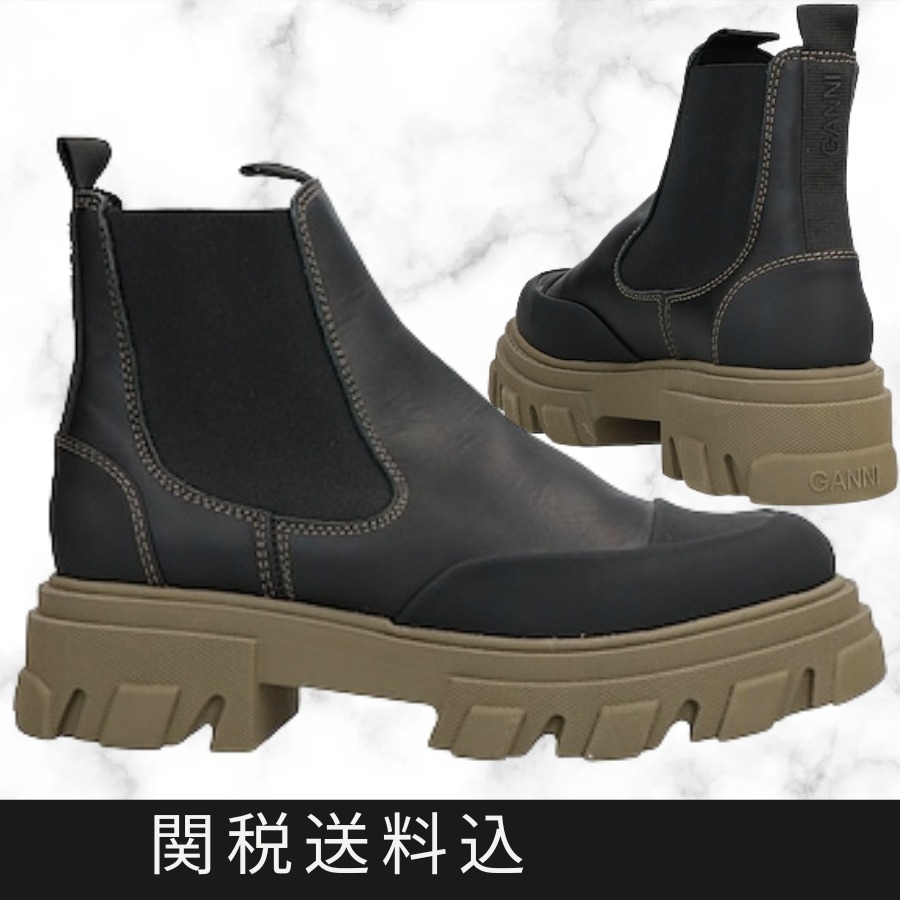 人気デザイン！【GANNI】レザー サイドゴア ショートブーツ