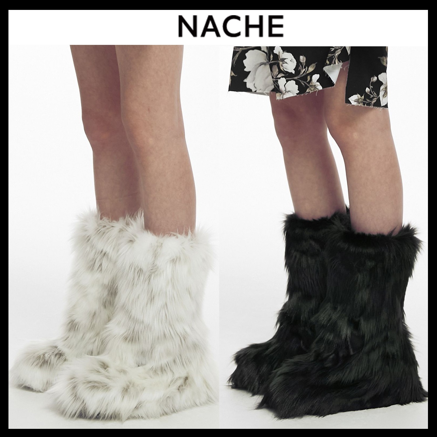 【NACHE】JACQUARD FAUX FUR BOOTS ★韓国人気★ 追跡付