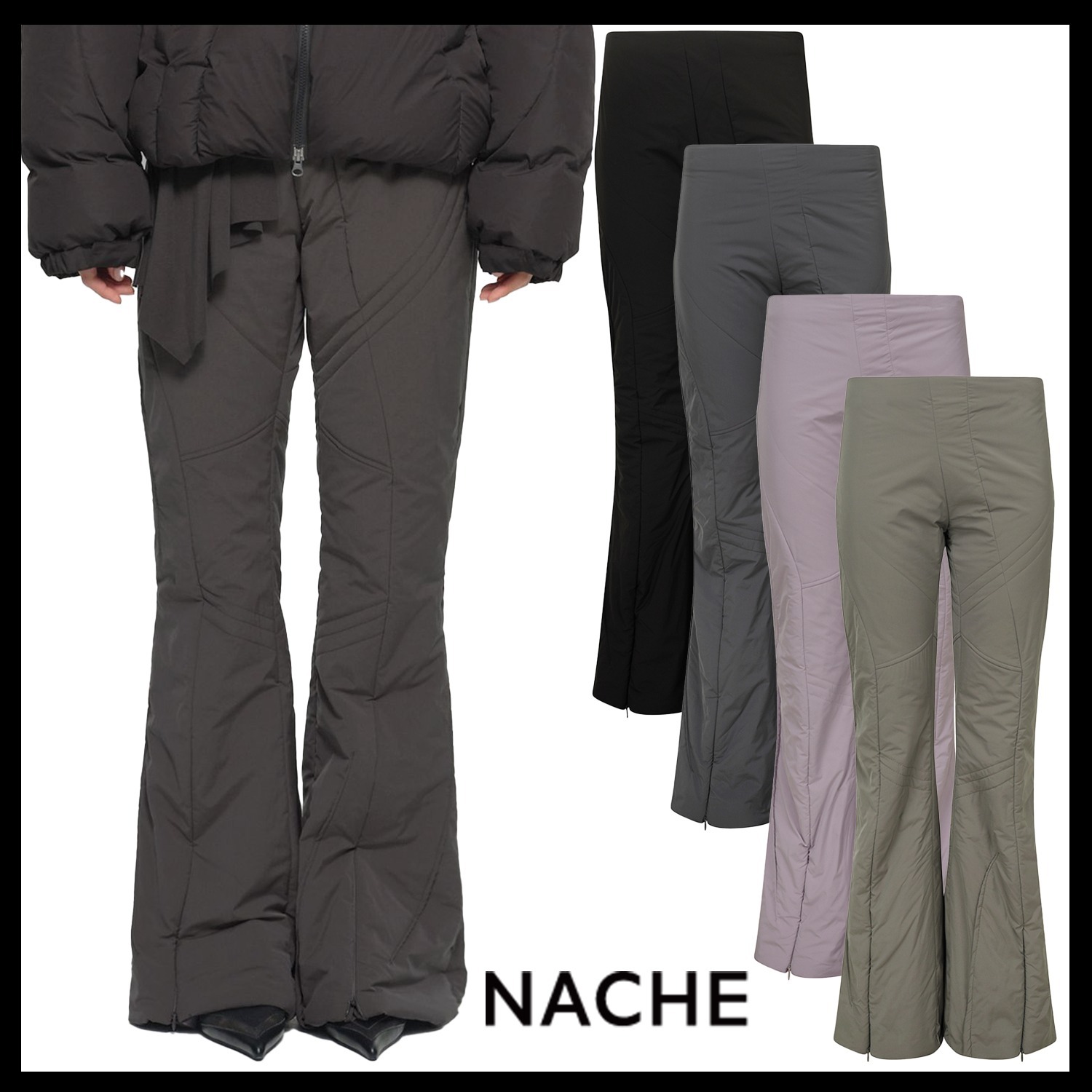 【NACHE】OBLIQUE LINE QUILTED PANTS ★韓国人気★ 追跡付
