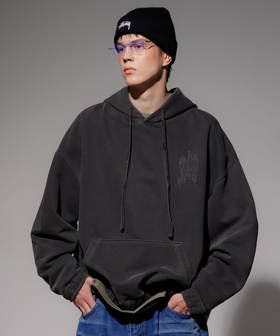 ★Ezkaton正規品★韓国★ ラグランヘビーコットンパーカー ☆Ezkaton正規品☆韓国☆Grunge patch ピグメントパーカー