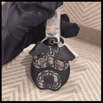 Key Ring Black Grained Calfskin with Dior Oblique Signature