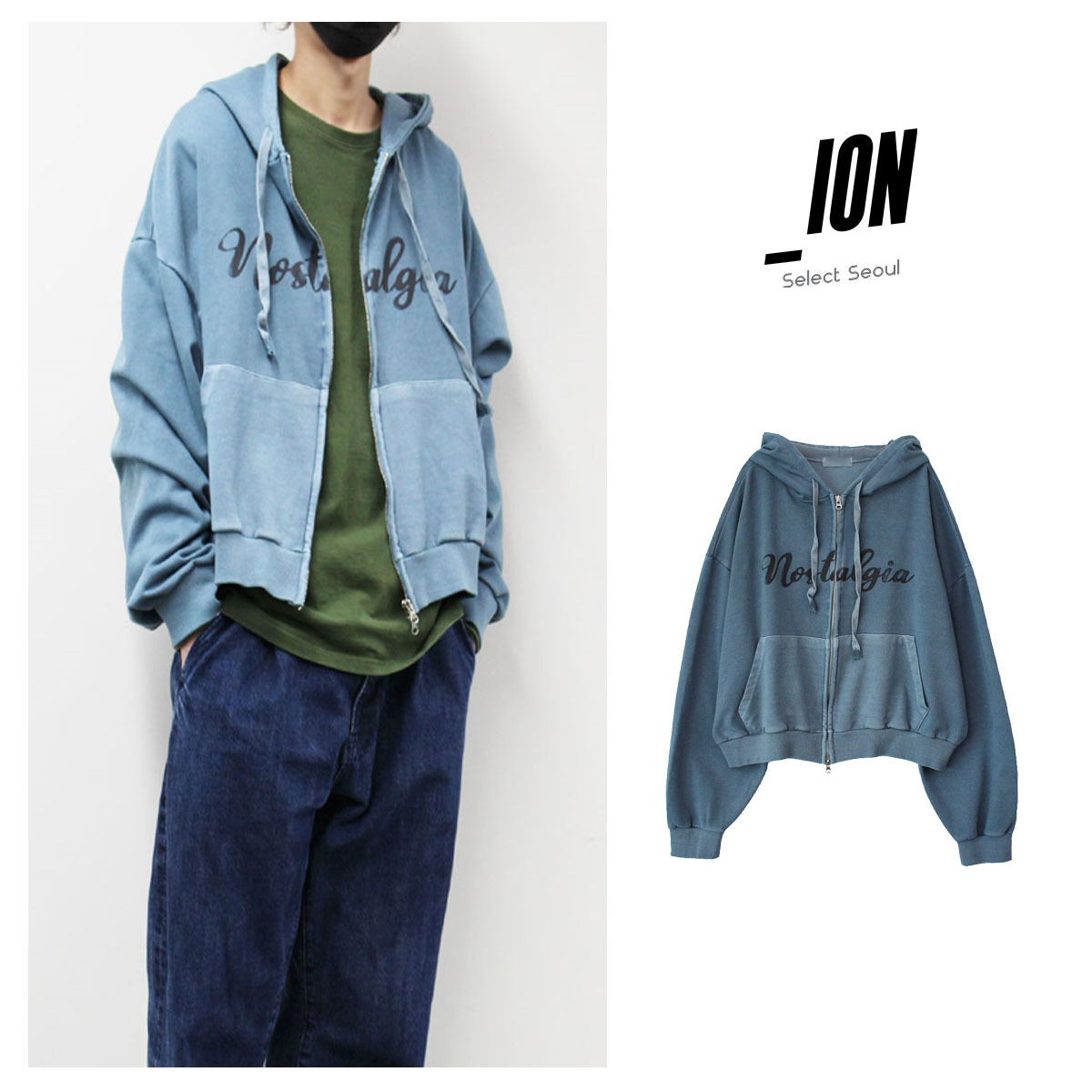 パーカー・フーディ IONSEOUL Stealth semi-crop pigment hoodie sweatshirt E634