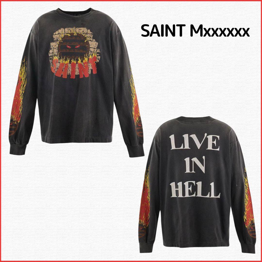 国内発送【Saint Mxxxxxx】LS TEE/LIVE IN HELL/BLACK