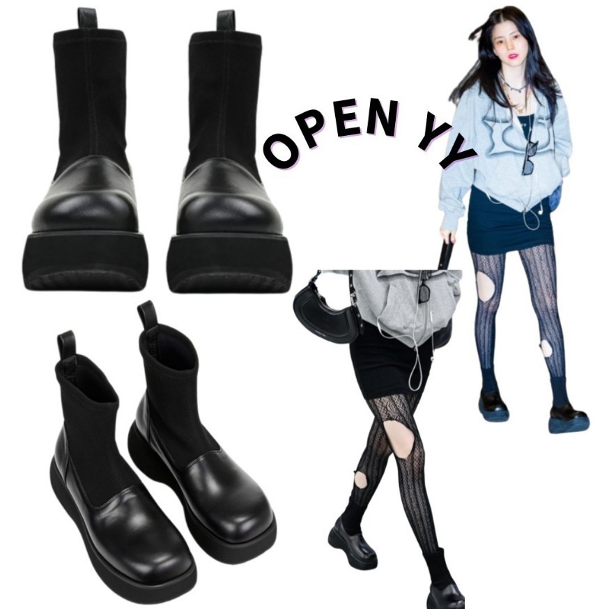 ROUND SQUARE PLATFORM BOOTS - BLACK☆韓国俳優ハンソヒ着用☆