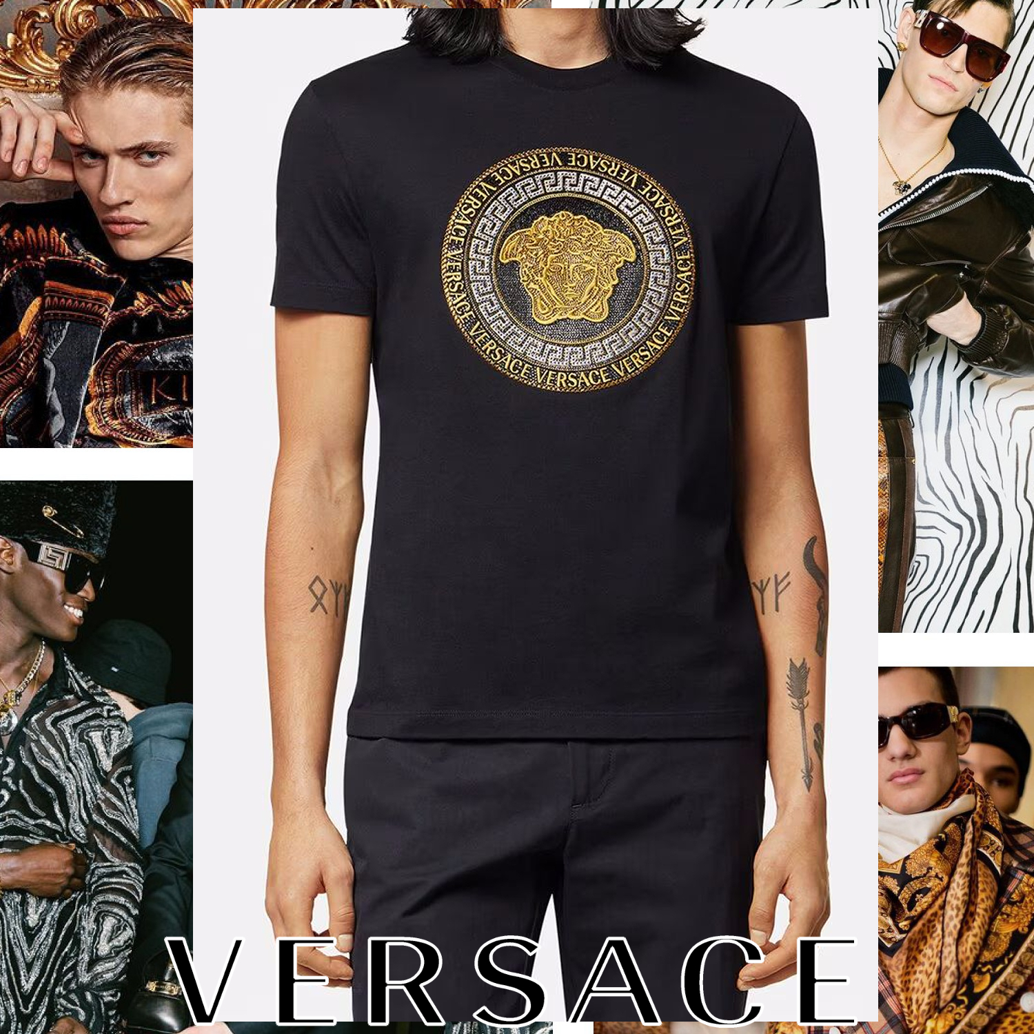 VERSACE クリスタル メドゥーサ Tシャツ ブラック