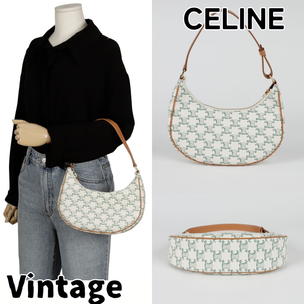 【ヴィンテージ】Rank:S☆CELINE WHITE ロゴ ショルダーバッグ