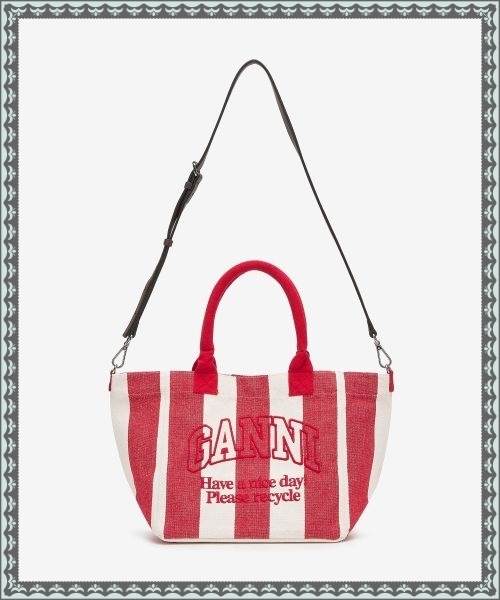 ★Ganni★ Small Easy Stripe Shopper Bag Cherry A5974396 A597