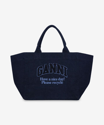 関税・送料込み【GANNI】XXLサイズ ショッパートートバッグ GANNI: ブラック ラージ Easy デニム ショッパートート | SSENSE