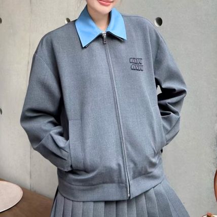 MiuMiu＊Resin-finish poplin bomber ボンバージャケット＊送込 Fermuarlı Bomber Sweat Üst