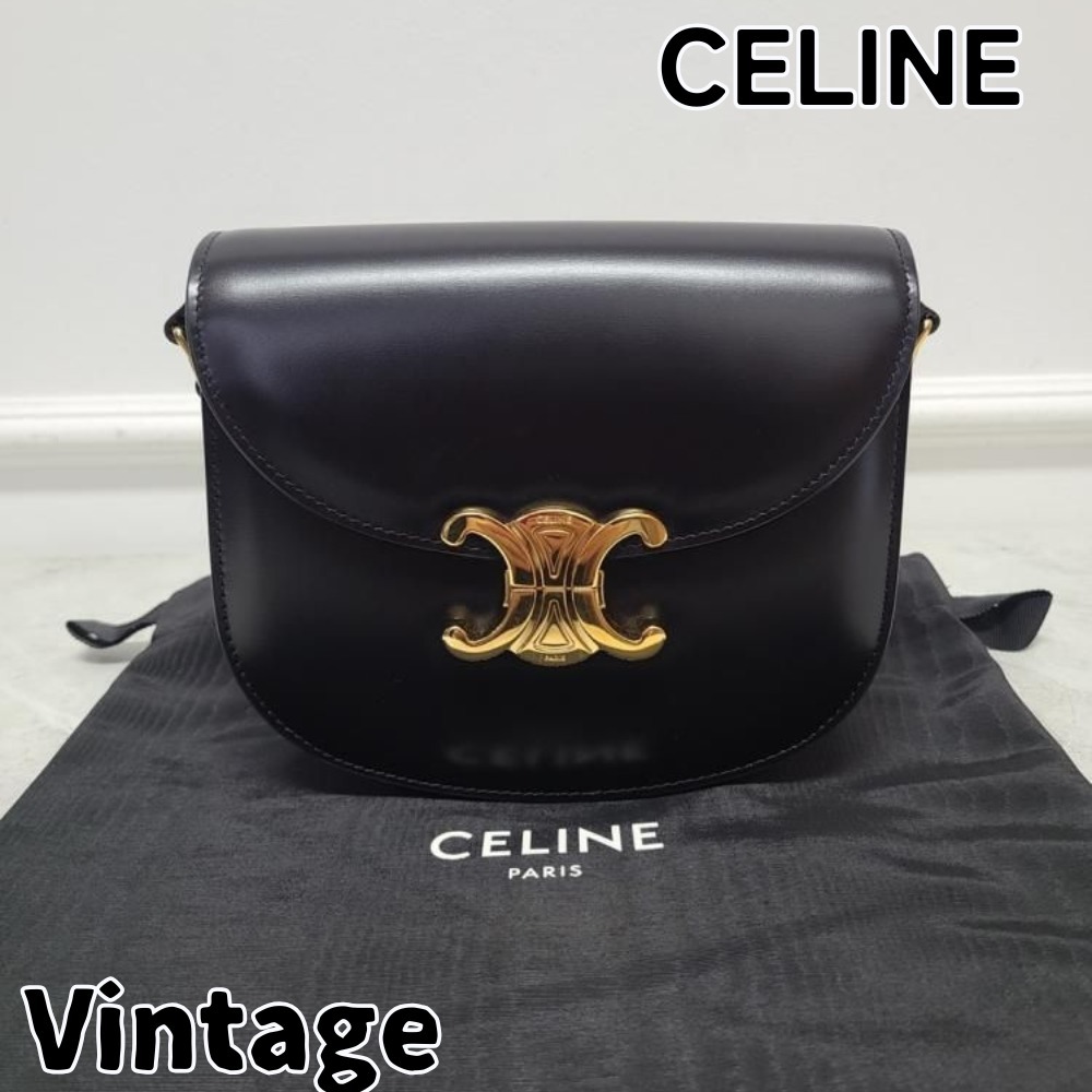 【ヴィンテージ】Rank:S☆CELINE BLACK トリオンフクレア バッグ