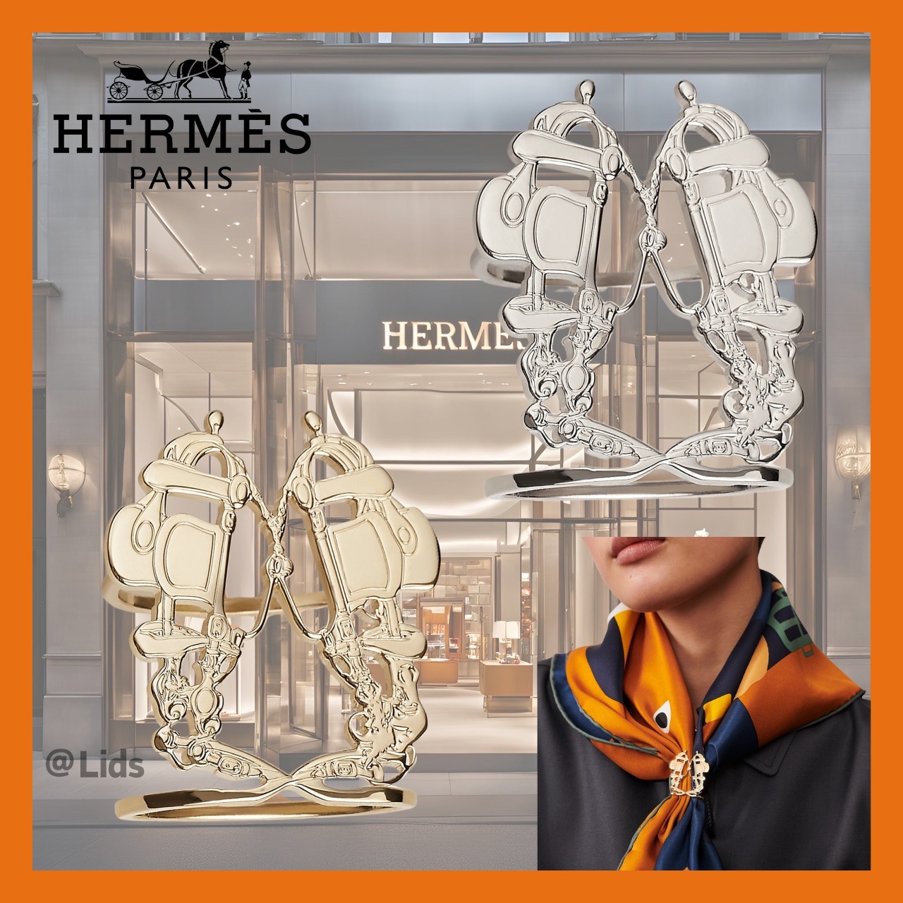 【洗練された輝き】HERMES スカーフリング 70《Brides de Gala》