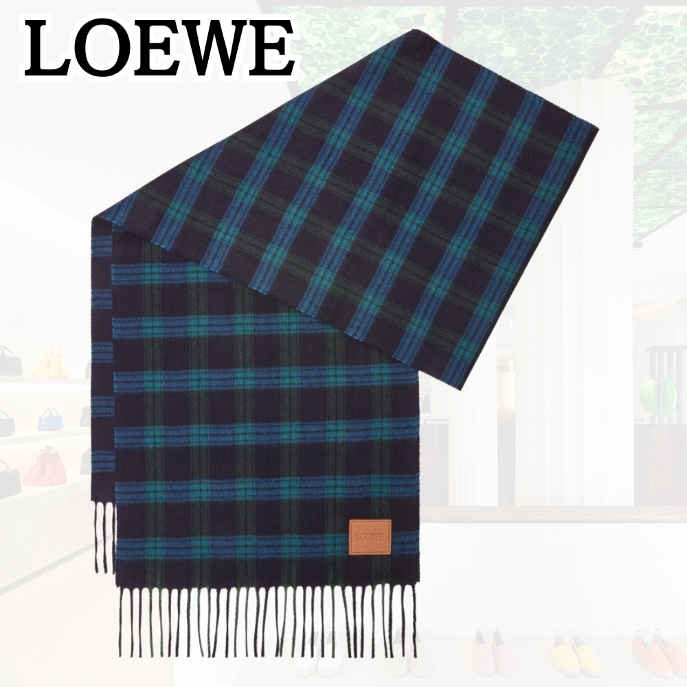 LOEWE*ゴージャスな雰囲気*ネイビー マフラー シルク&カシミヤ