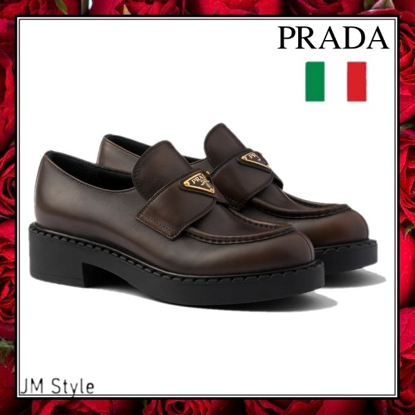 直営店●PRADA●チョコレートレザーローファー