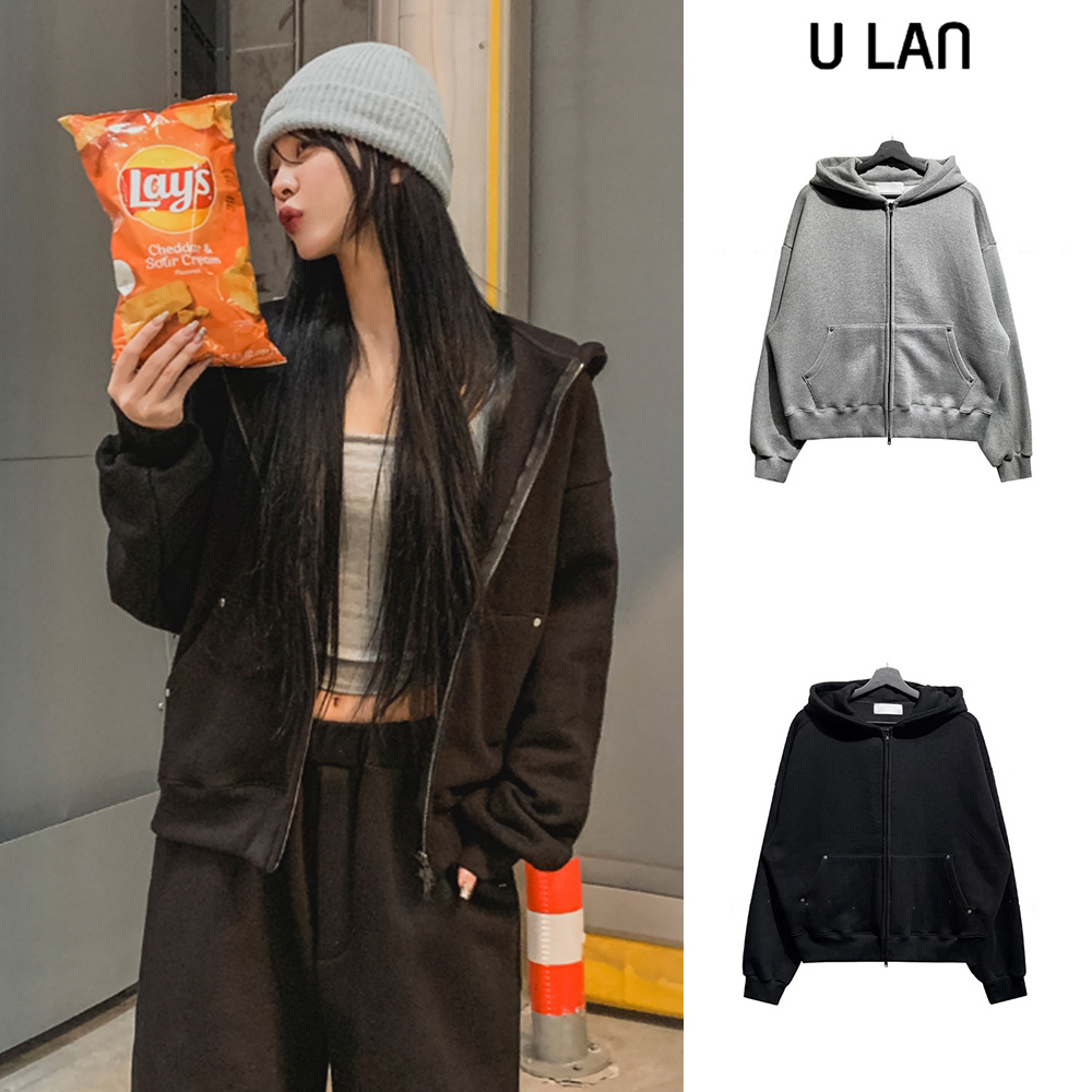 【U LAN】Oti Rivet Brushed Hood Zip Up