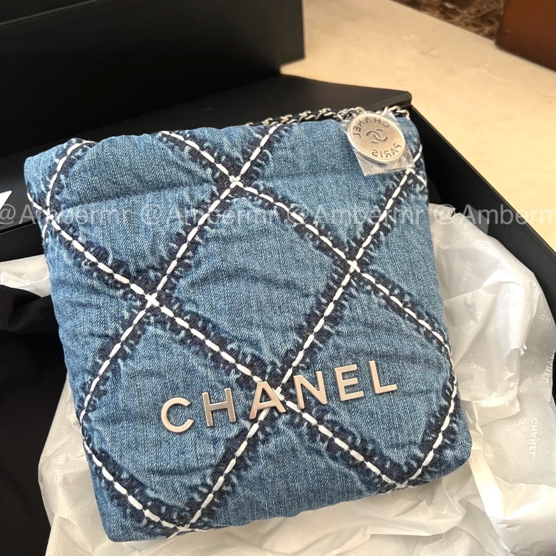 24P 大人気！CHANEL シャネル22 ミニデニムハンドバッグ_CC