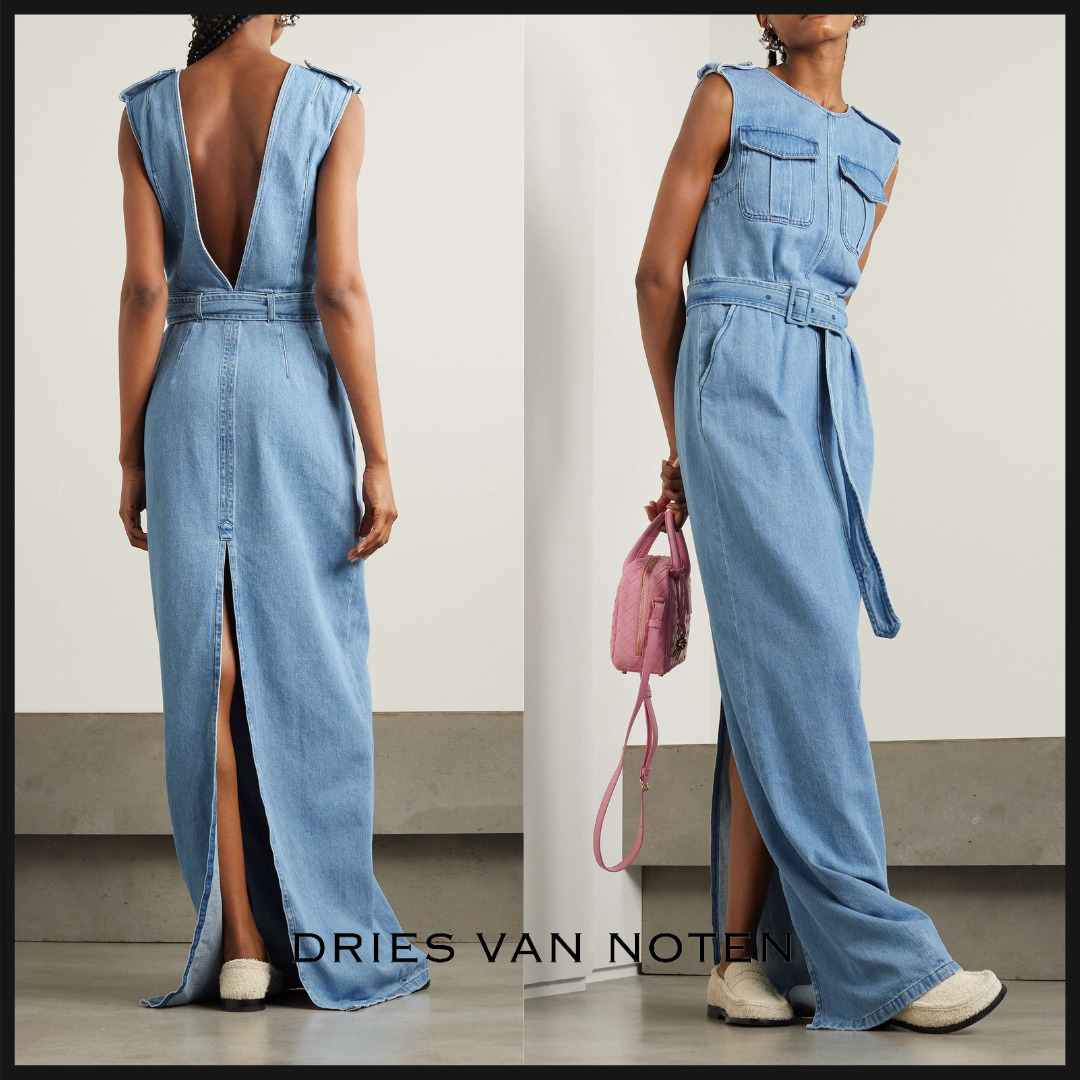 DRIES VAN NOTEN ★ デニム ベルト付きマキシワンピース