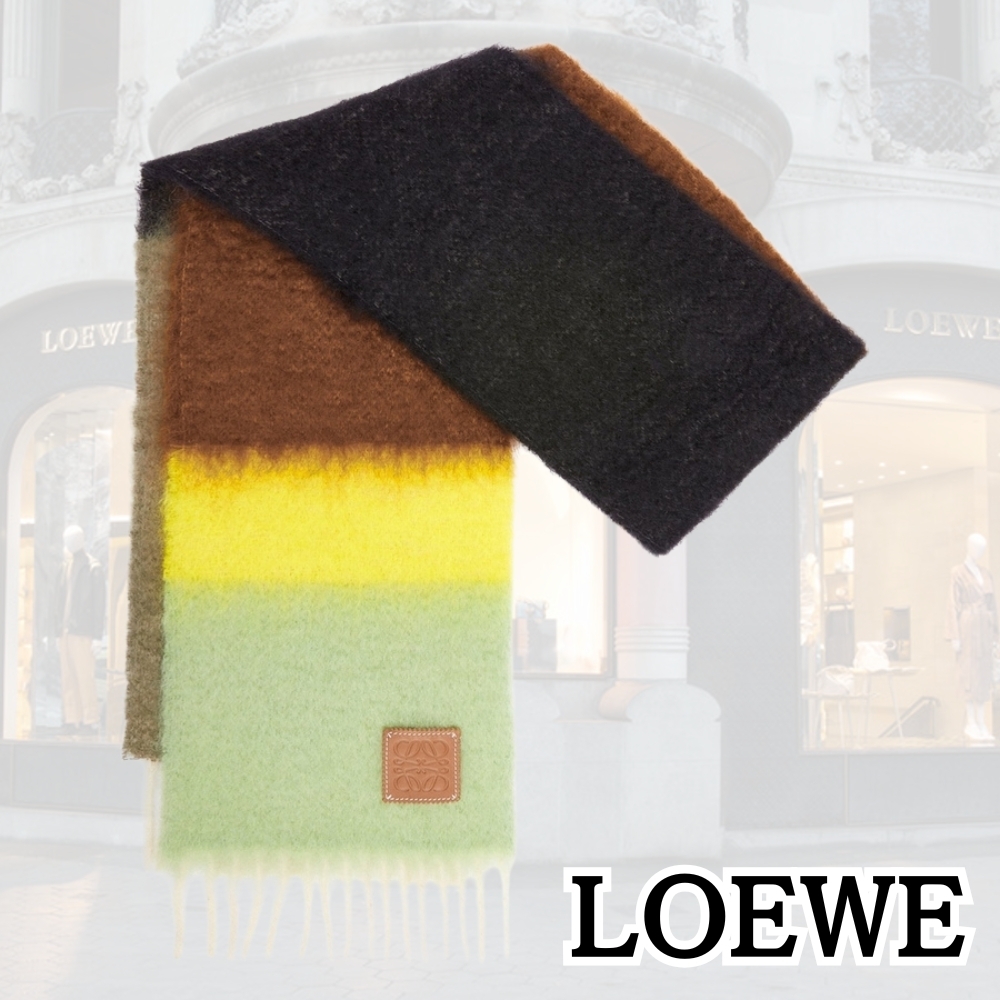 LOEWE*品格のある*ストライプ ブラックマフラー モヘア&ウール