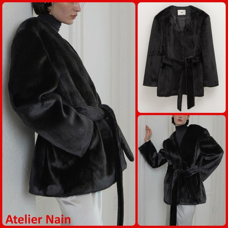 ★AtelierNain★COLLARLESS BELTED ファージャケット