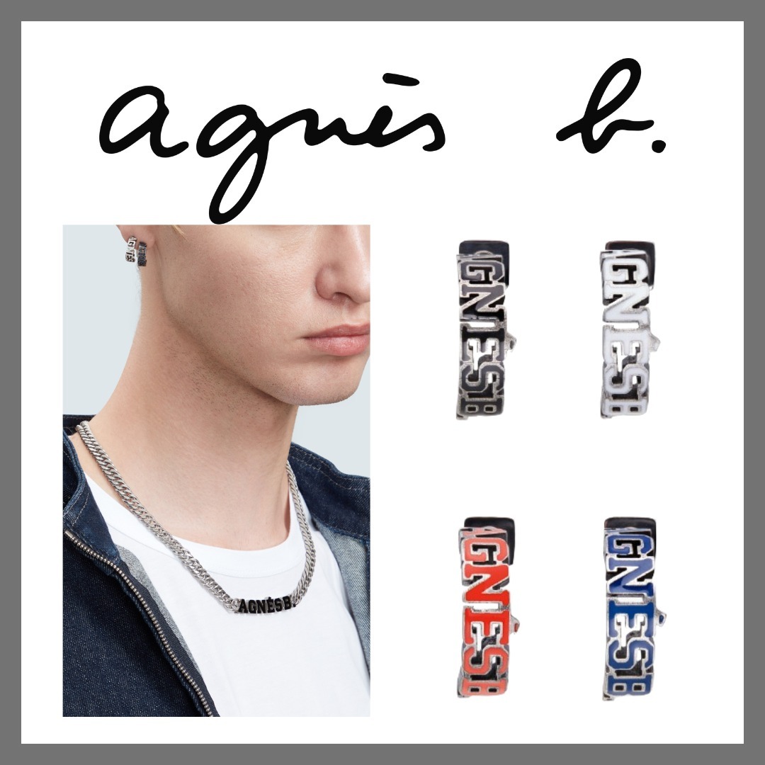 追跡有★agnes b. Stenciller お洒落 シルバー ロゴ 片耳ピアス