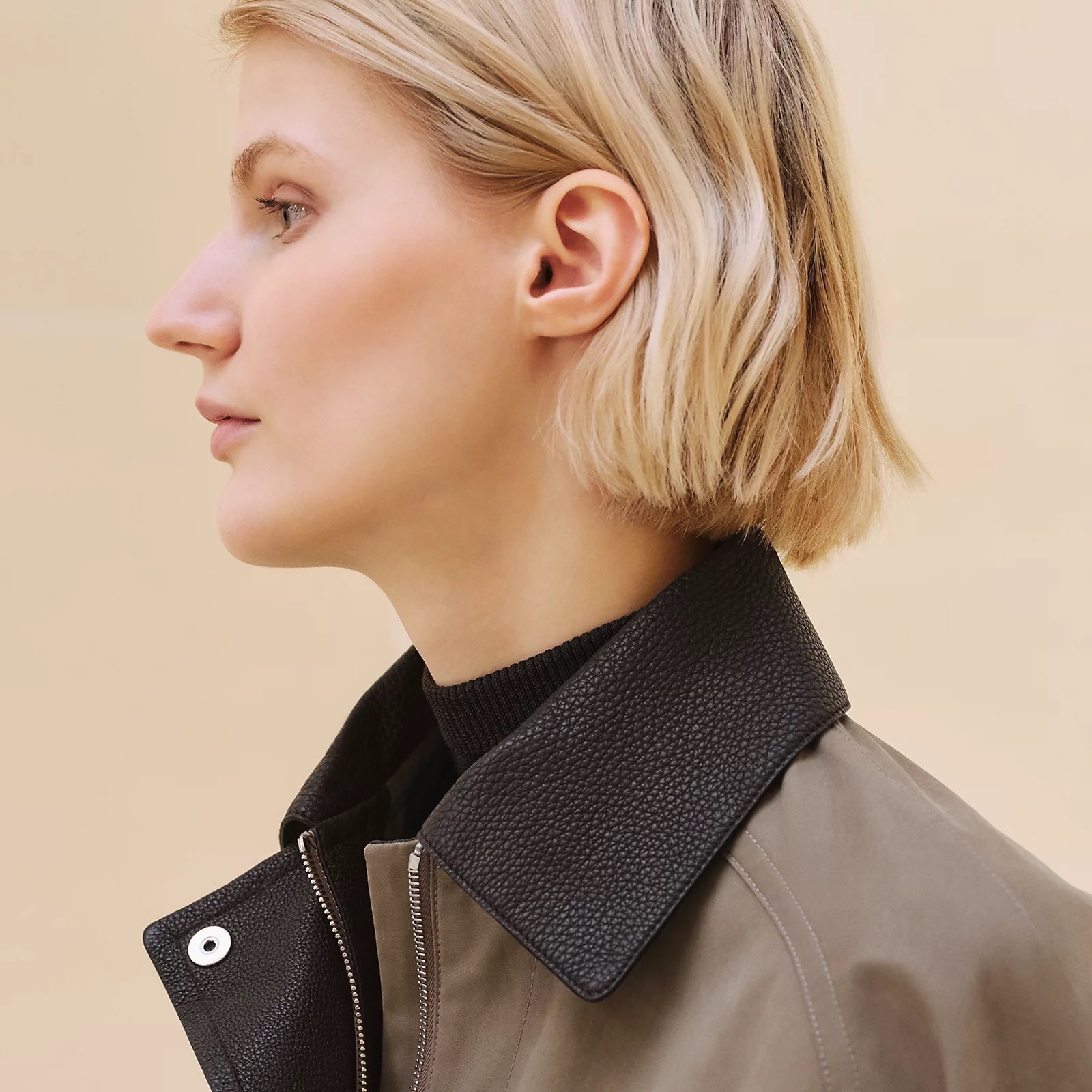 HERMES 24AW《レザーMIXコート》コットン エトゥープ DHL 直営店