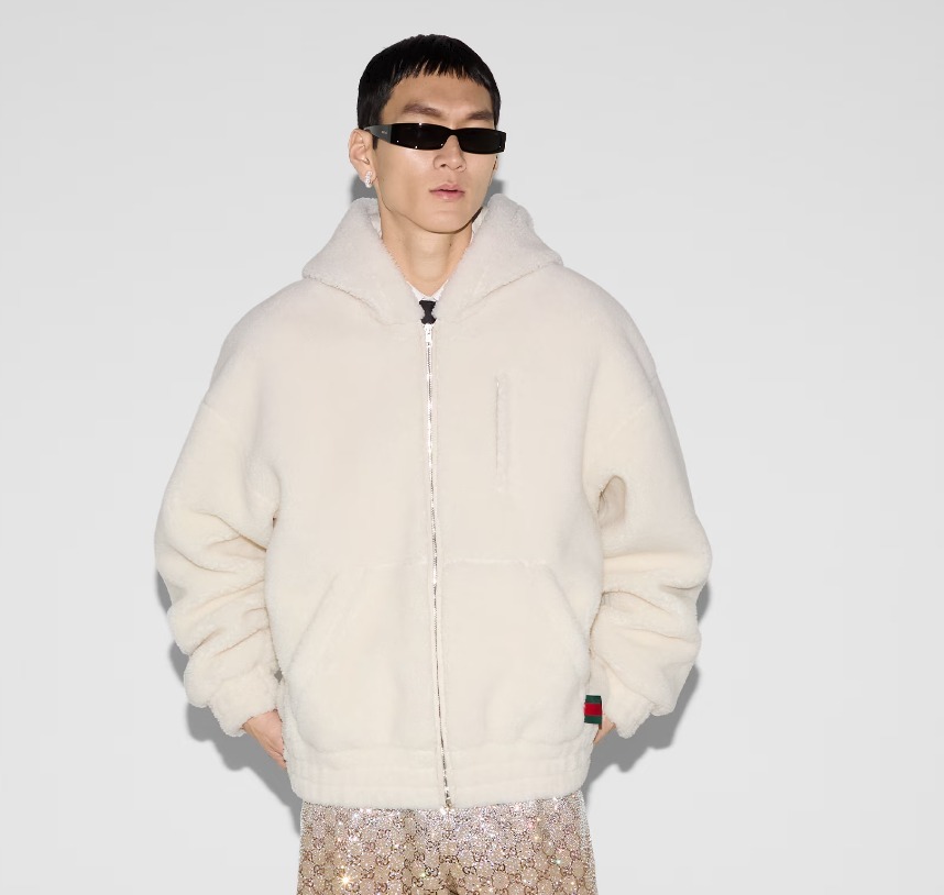 【気質アップ】 GUCCI《Web ウールフリースジップジャケット》アイボリー 直営店 ジャケット・アウター