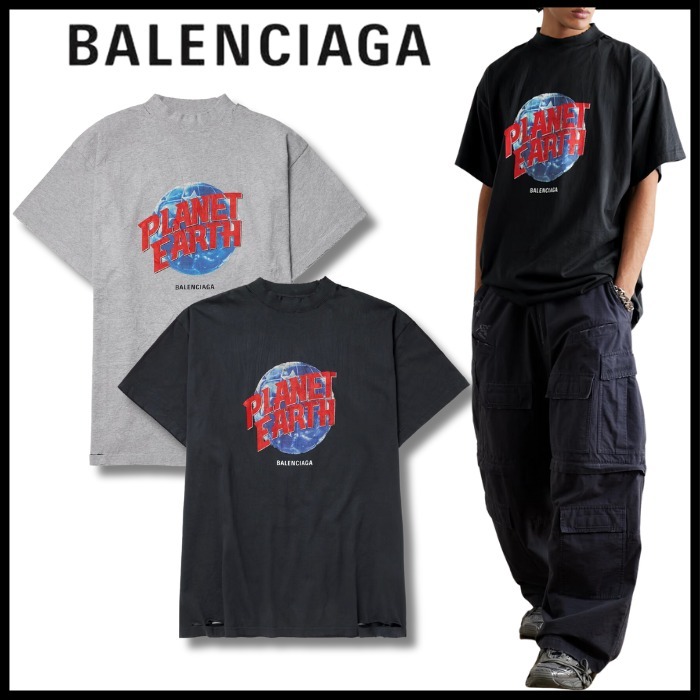 【BALENCIAGA】ダメージ加工プリントコットンジャージーTシャツ