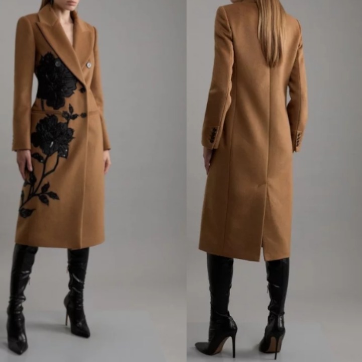 安心追跡付【KAREN MILLEN】タフタ アップリケ ミディコート