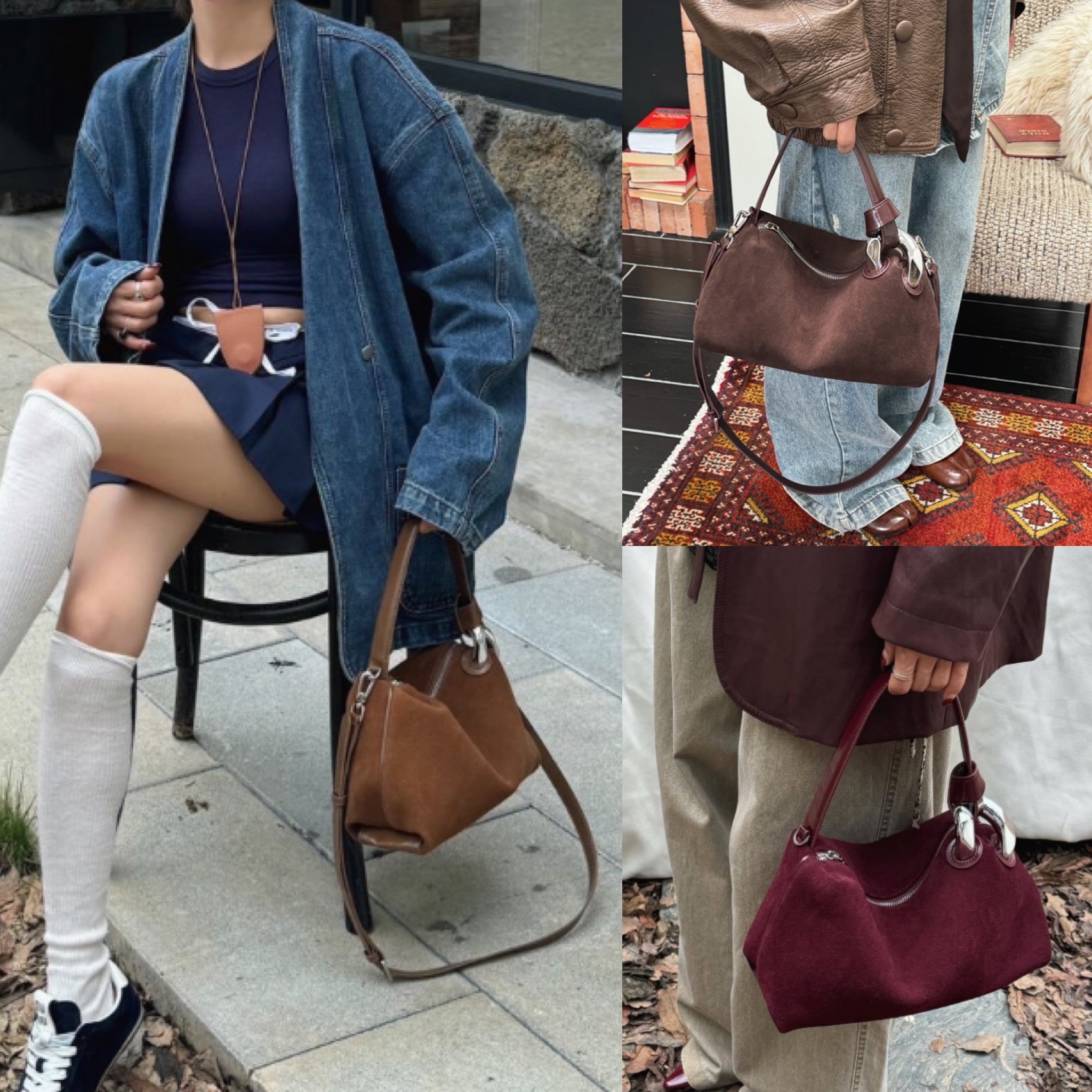 韓国仕入れ レザーショルダー ハンドバッグ 本革 BAG スエード