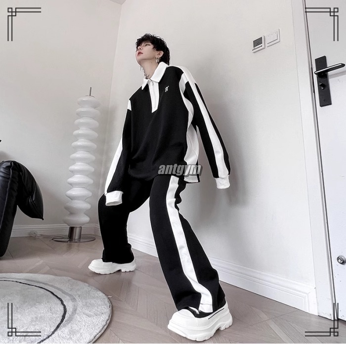 カジュアルセットアップ M〜XL ハーフジップトップス