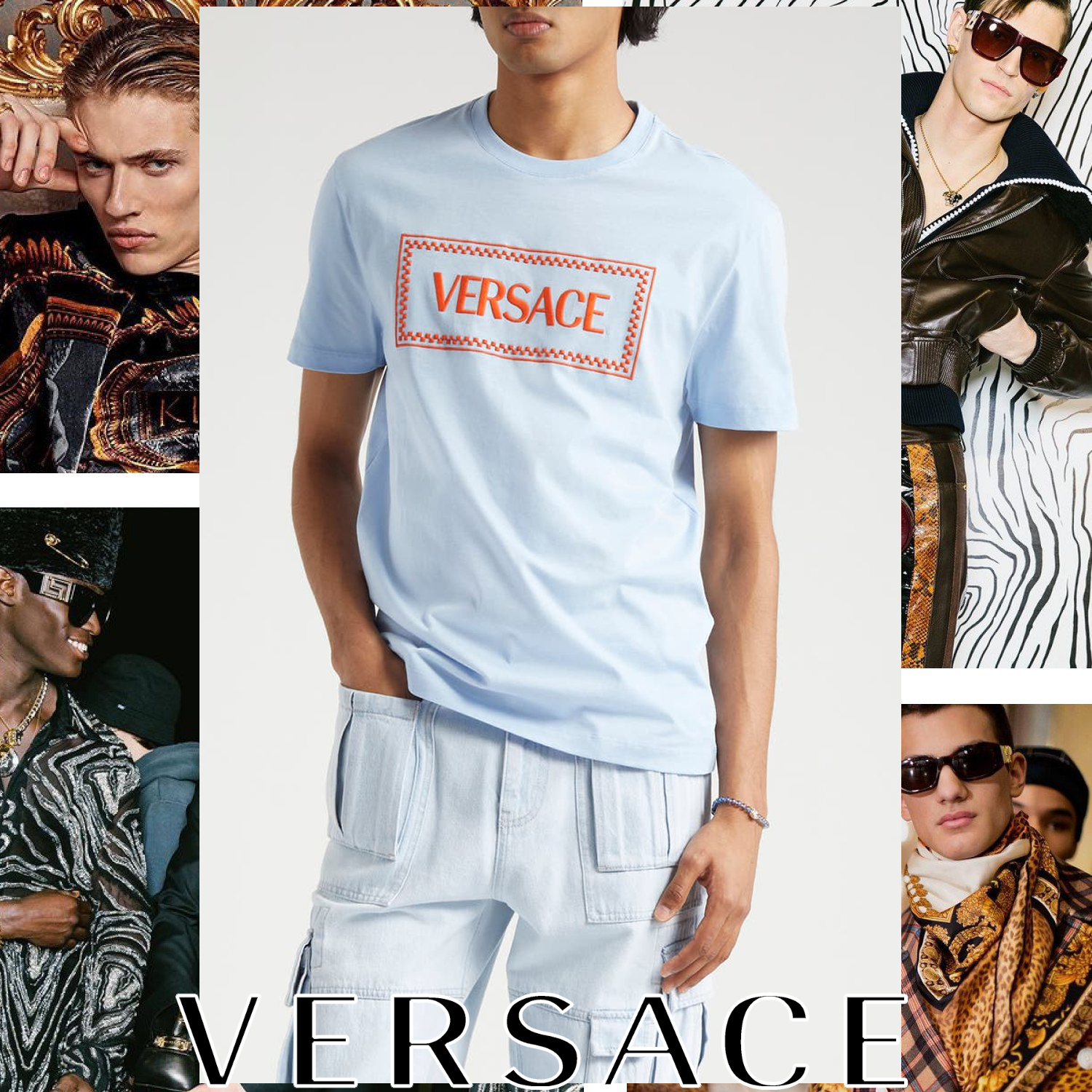 VERSACE 90S ヴィンテージ ロゴ 刺繍 Tシャツ ブルー