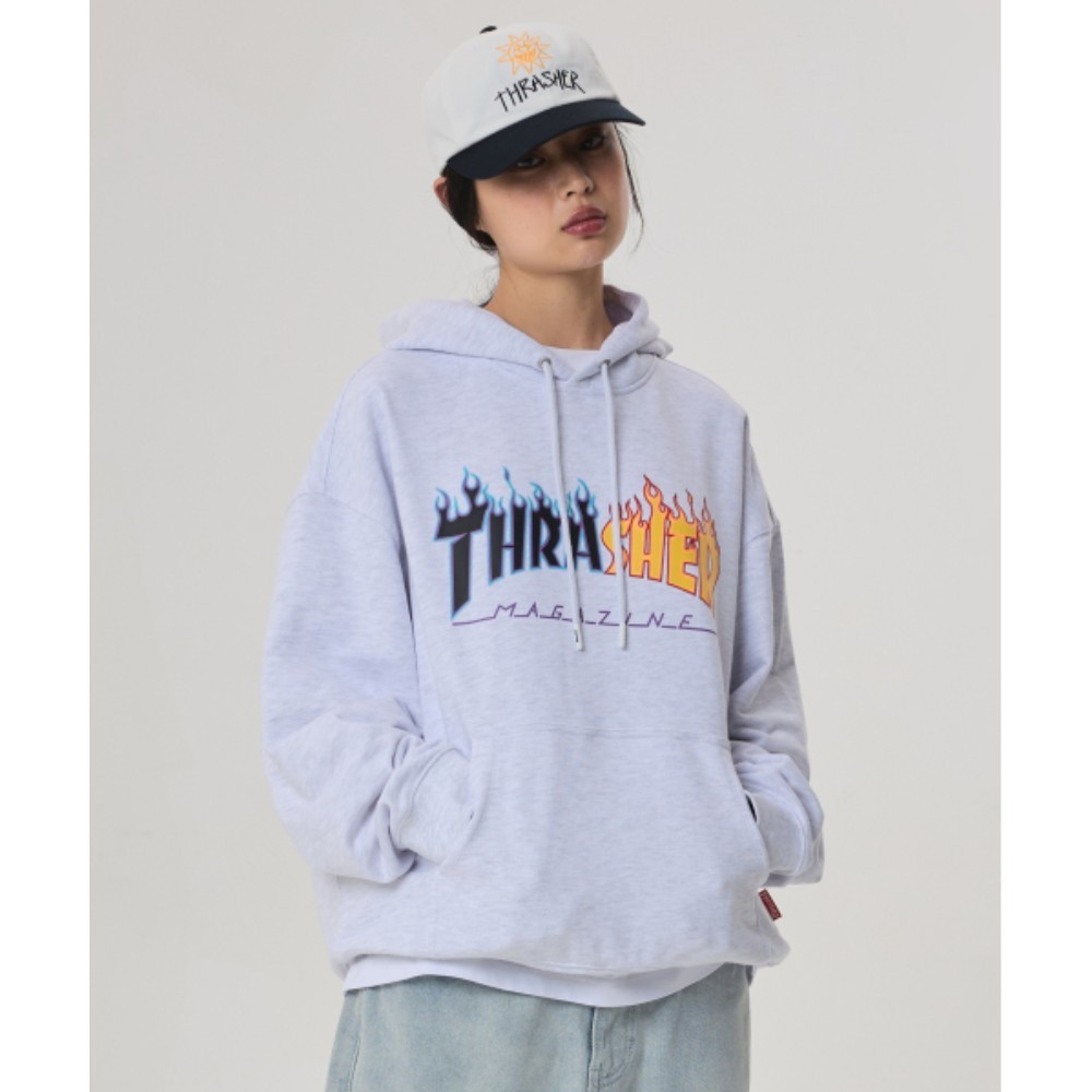 パーカー・フーディ THRASHER Two-tone flame hoodie light gray TR2403HD05WM