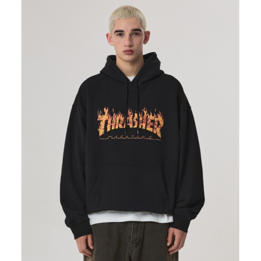 パーカー・フーディ THRASHER Real Flame Logo Hoodie Black TR2403HD11BK