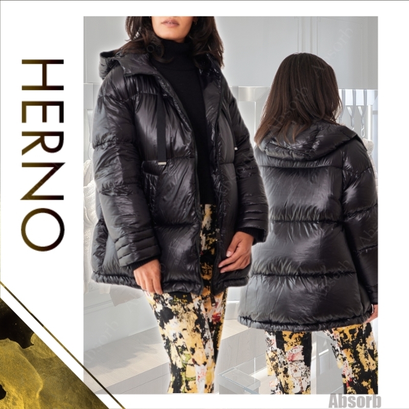 【24AW NEW】 HERNO_women / フード付きダウンジャケット /Black