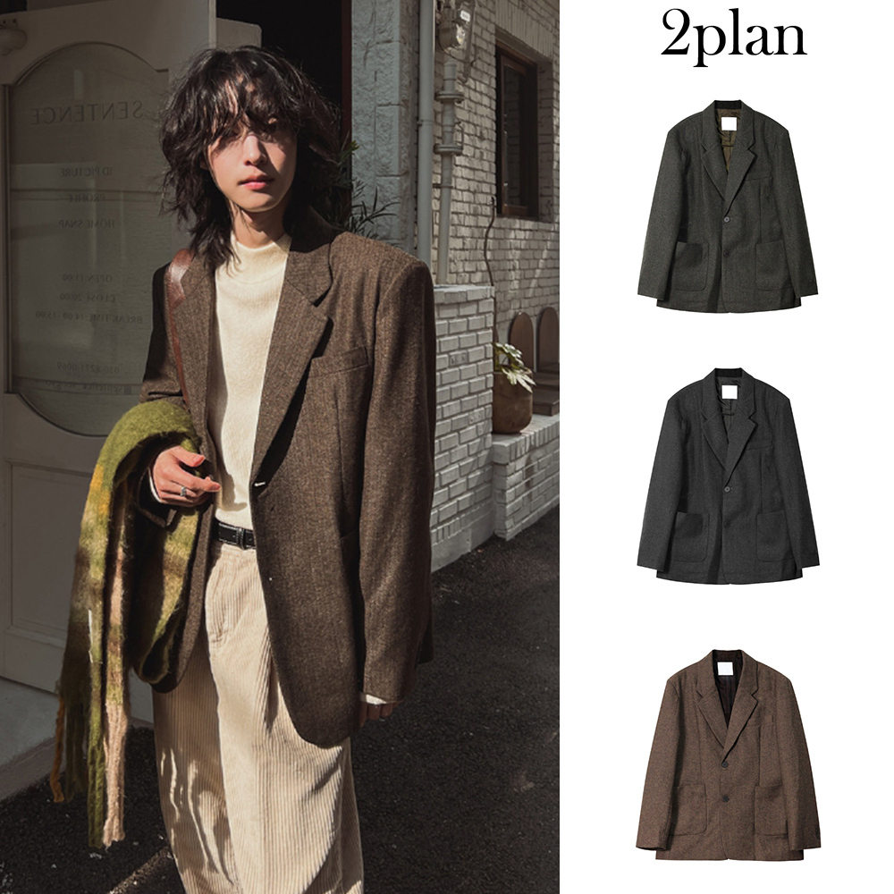 【2plan】Brox Wool Herringbone Blazer