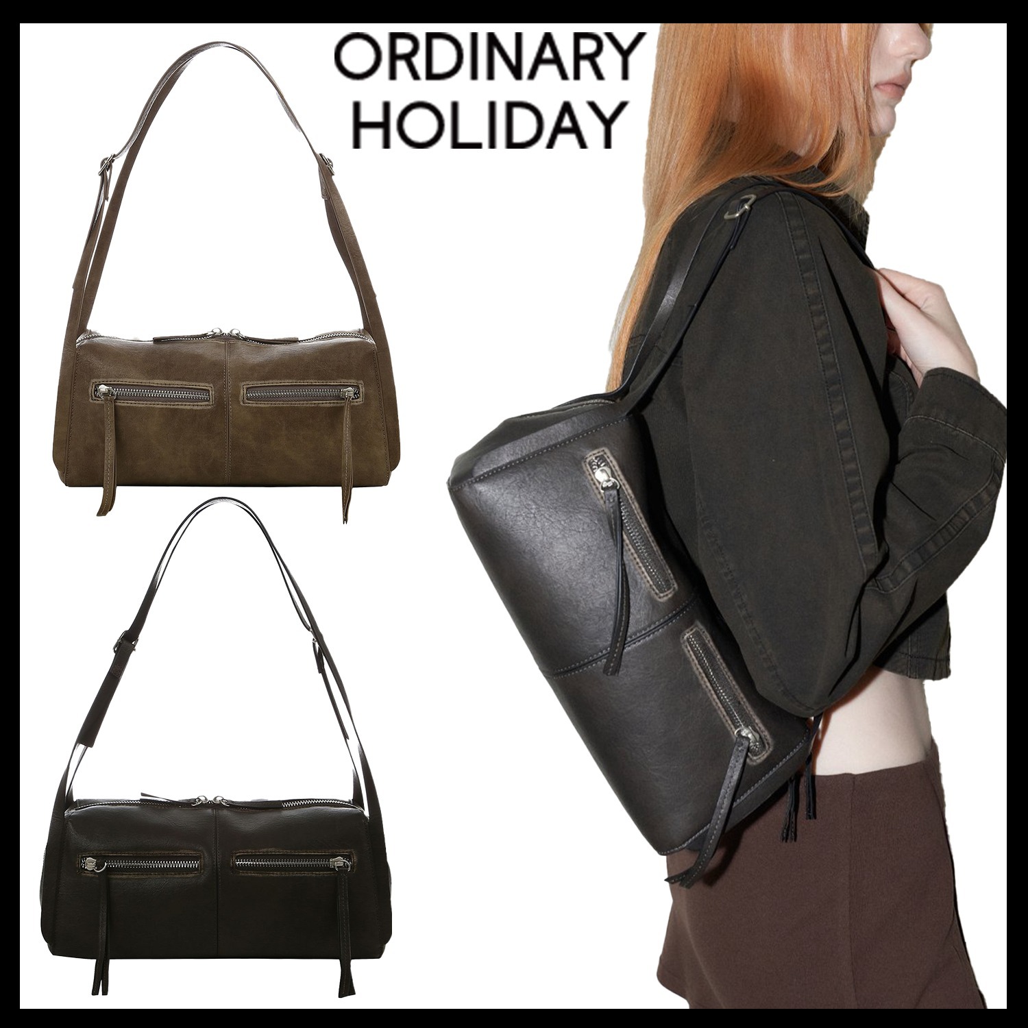 【ORDINARY HOLIDAY】vintage washed zipper bag / 追跡付