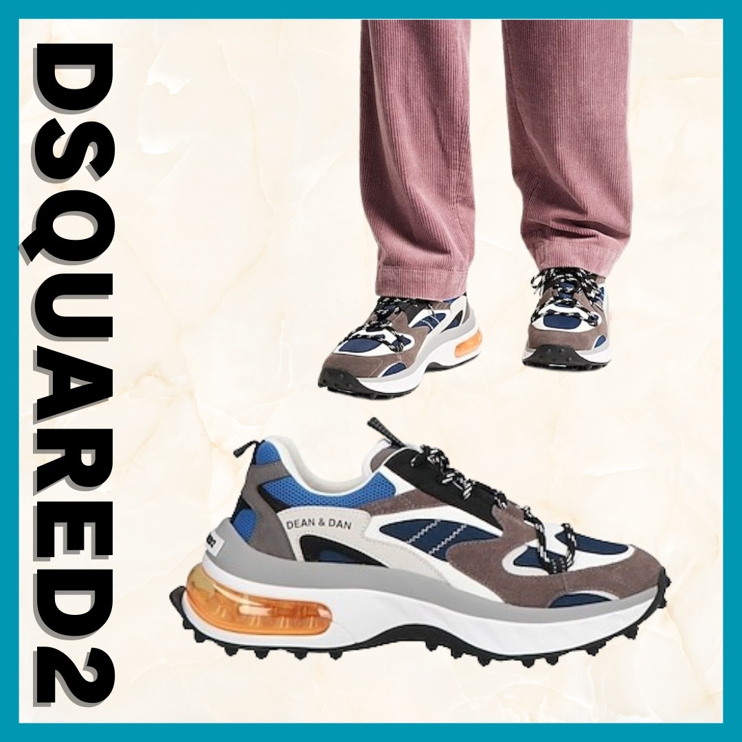 関税送料込【DSQUARED2】スニーカー☆青 マルチカラー ロゴ 革