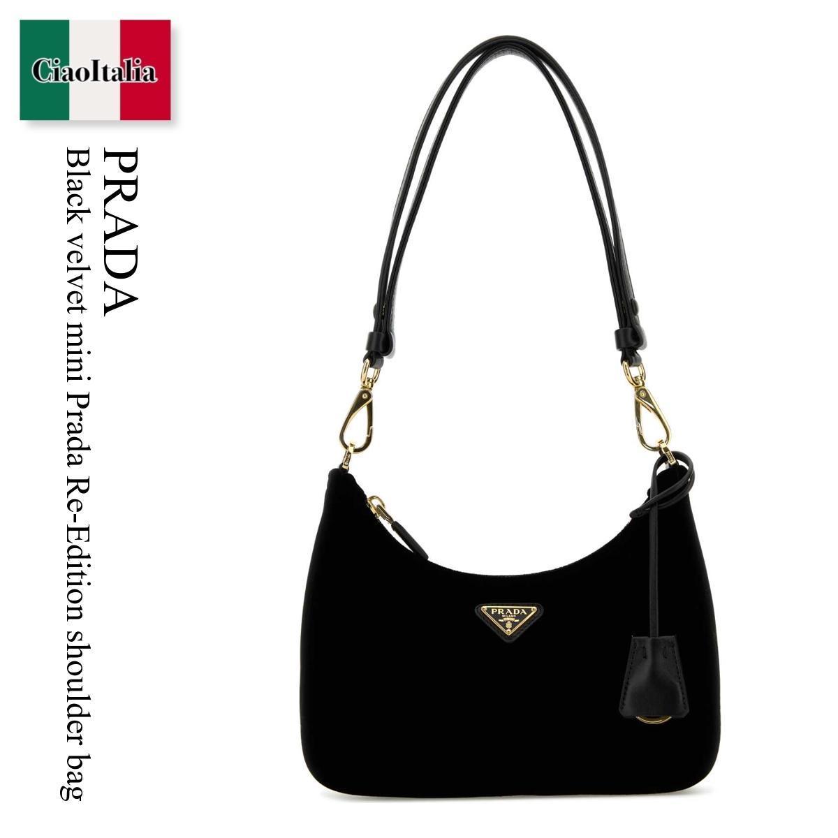 ショルダーバッグ・ポシェット Prada Black Velvet Mini Prada Re-Edition Shoulder Bag