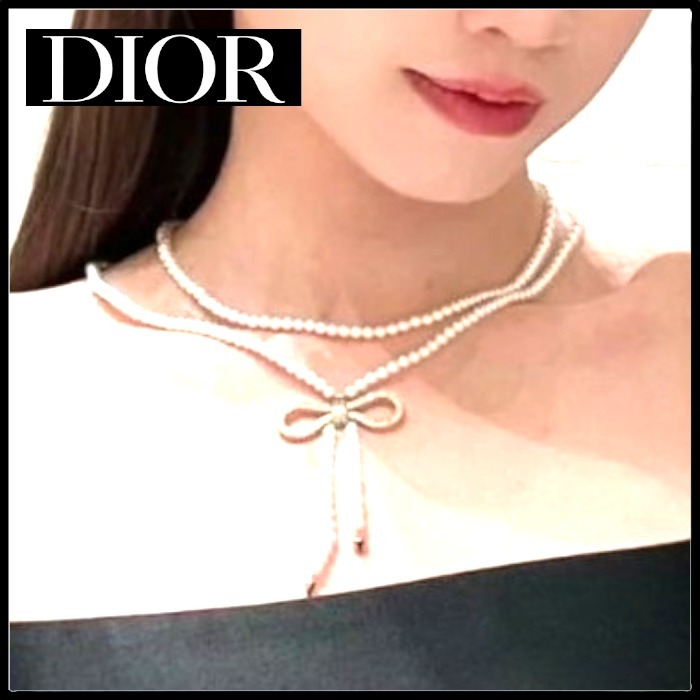 【人気】Dior リボンパールネックレス