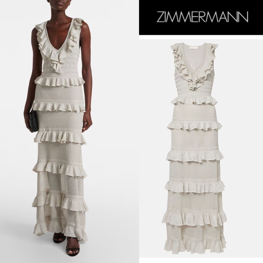 【Zimmermann】Crush Frilled knitted maxi dress