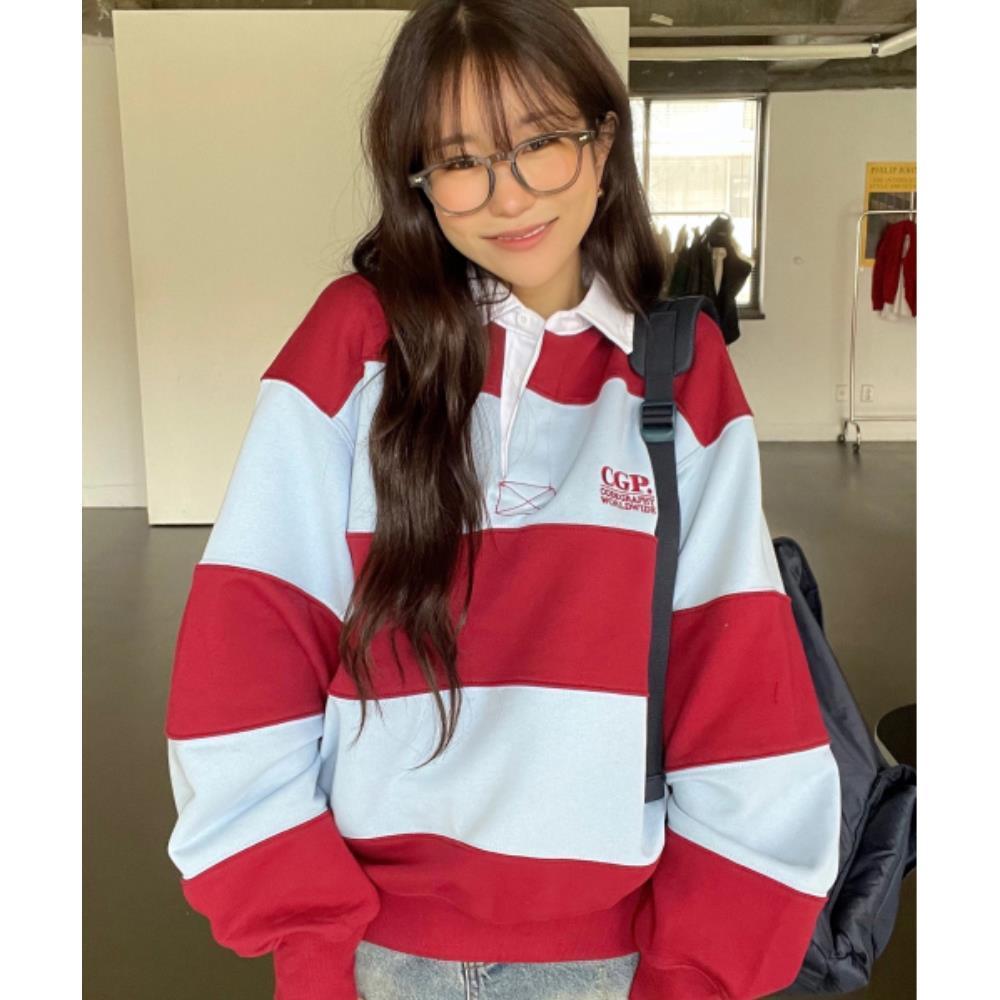 ★codegraphy★ CGP Small Square Logo Stripe Rugby Sweatshirt