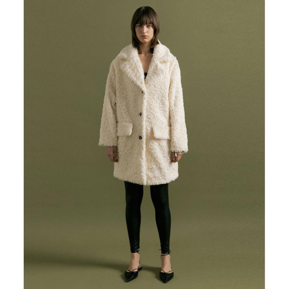 ムートン・ファーコート MOLLIOLLI MANI double collar fur half coat vanilla MW5WCT02X