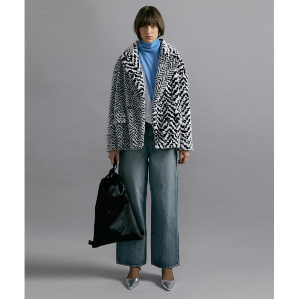 ムートン・ファーコート MOLLIOLLI XIA Double Fur Pattern Jacket Black White MW5WJK10