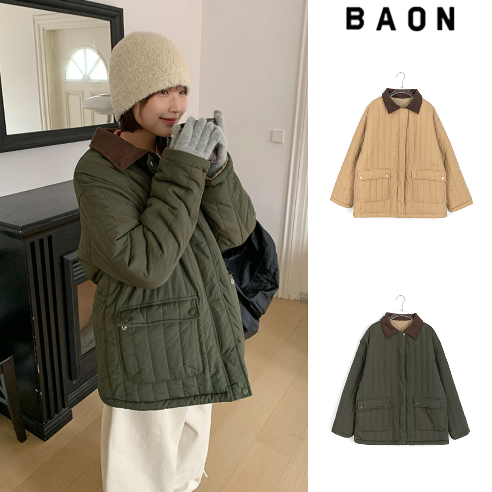 【BAON】Fleece Corduroy Color String Collar Quilting Jumper