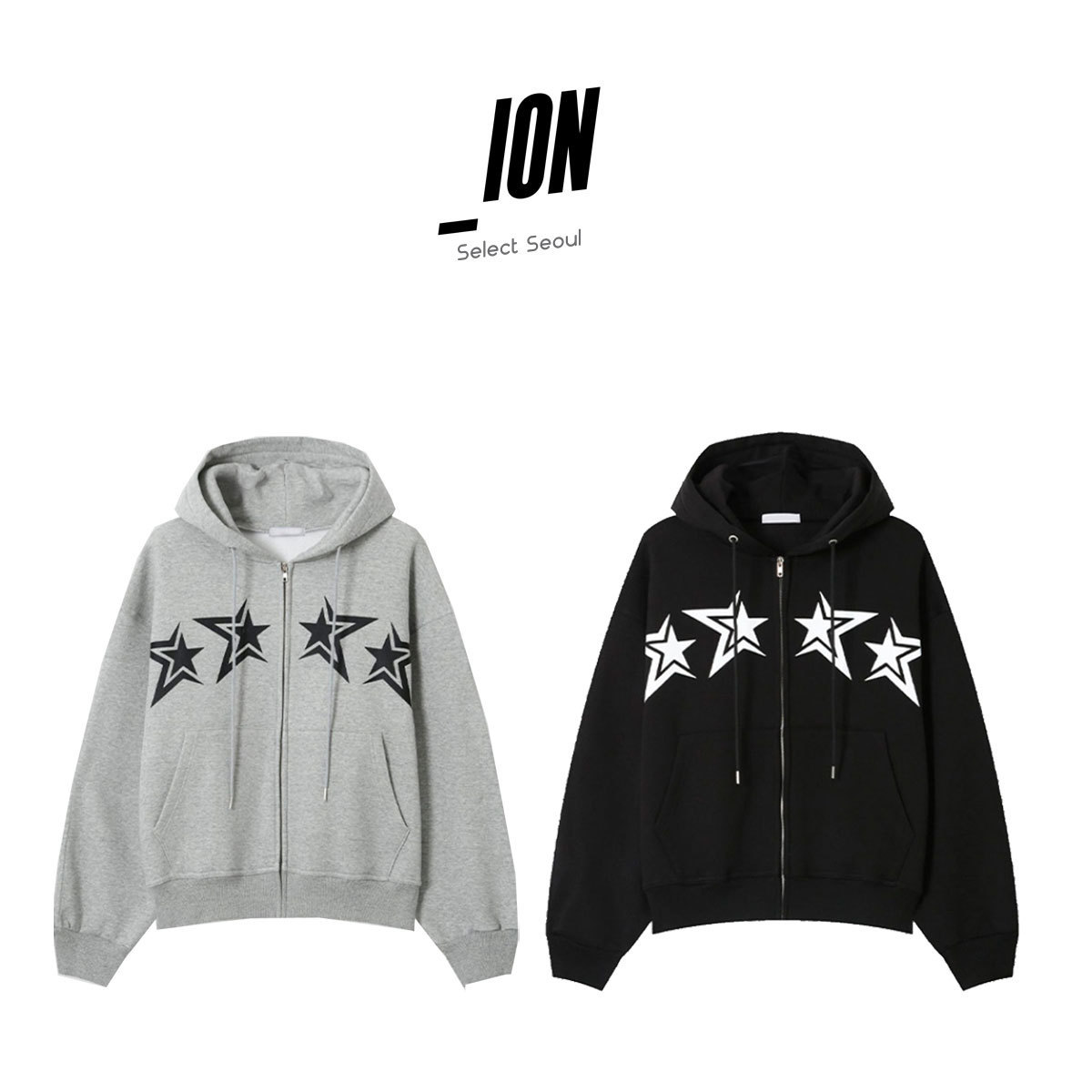 【IONSEOUL】Star Loose Fit Brushed Hood Zip Up 4FM198