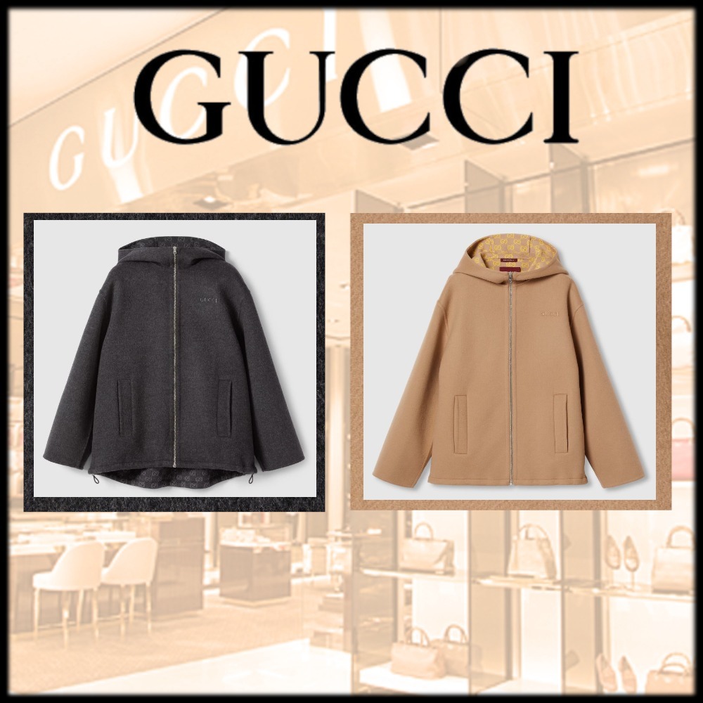 新作♪【GUCCI】ウール/シルク 刺繍入りフード付きジャケット