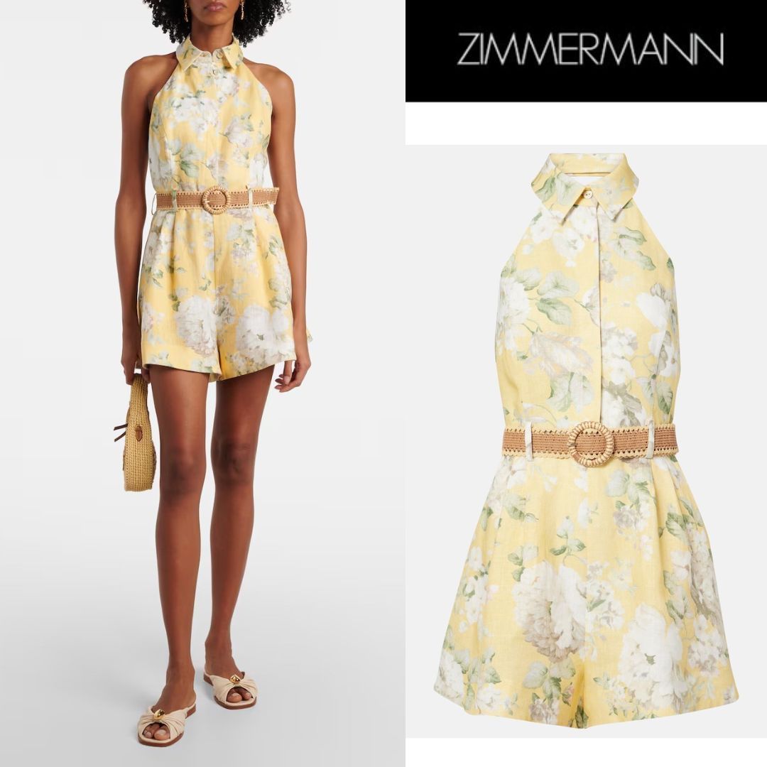 【Zimmermann】Acacia floral halterneck linen romper